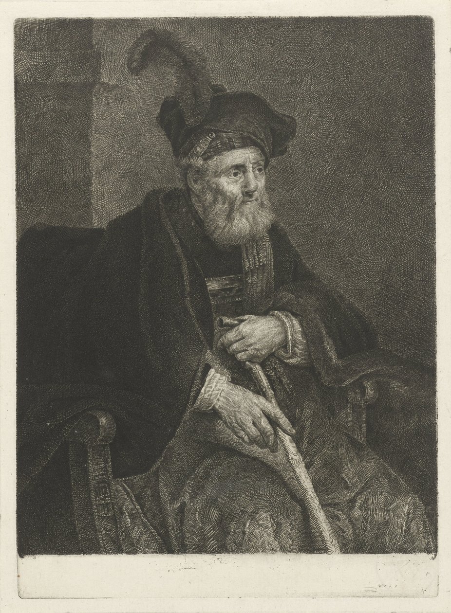 Ritratto di un vecchio sconosciuto su una sedia da Johannes Pieter de Frey