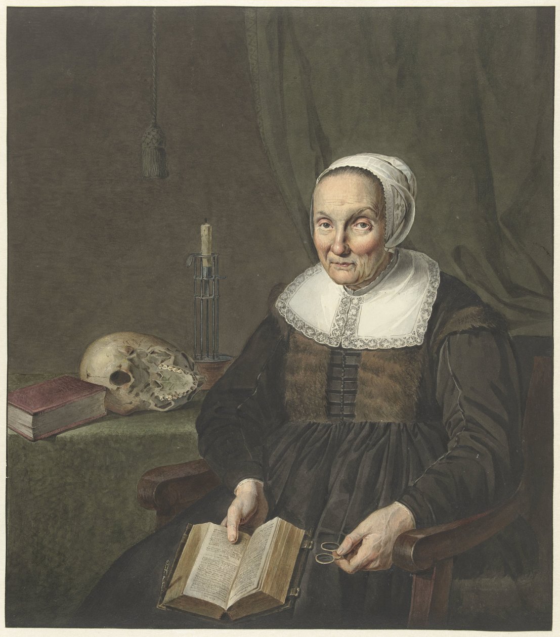 Ritratto di una vecchia seduta con un libro aperto da Johannes Pieter de Frey