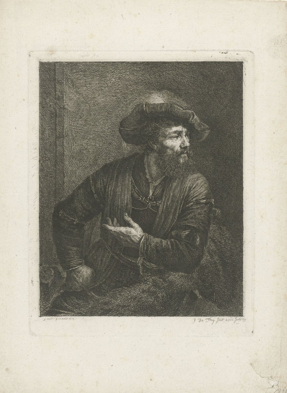 Ritratto di uomo sconosciuto con berretto piumato da Johannes Pieter de Frey