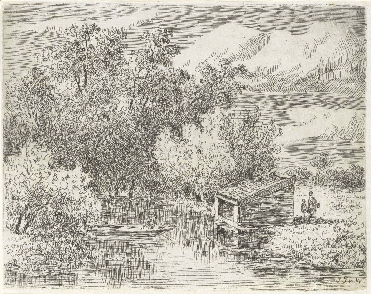 Casa delle barche su un fiume da Johannes Pieter van Wisselingh