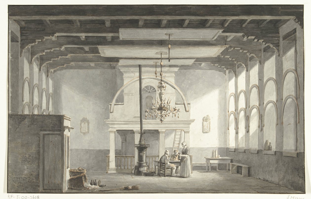 La sala nella Kloveniersdoelen a Dordrecht dove si è tenuto il Sinodo Nazionale negli anni 1618-1619, 1836 da Johannes Rutten (signed by artist)