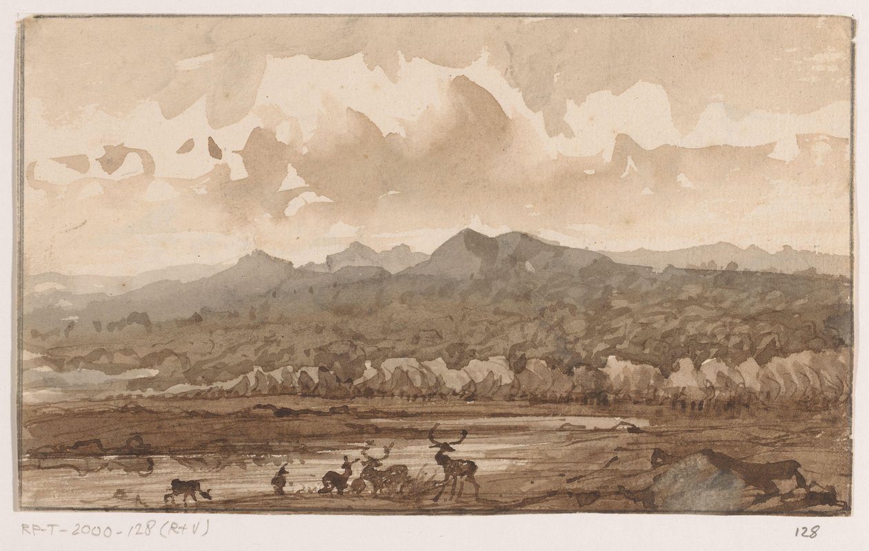 Paesaggio montano con cervi da Johannes Tavenraat (signed by artist)