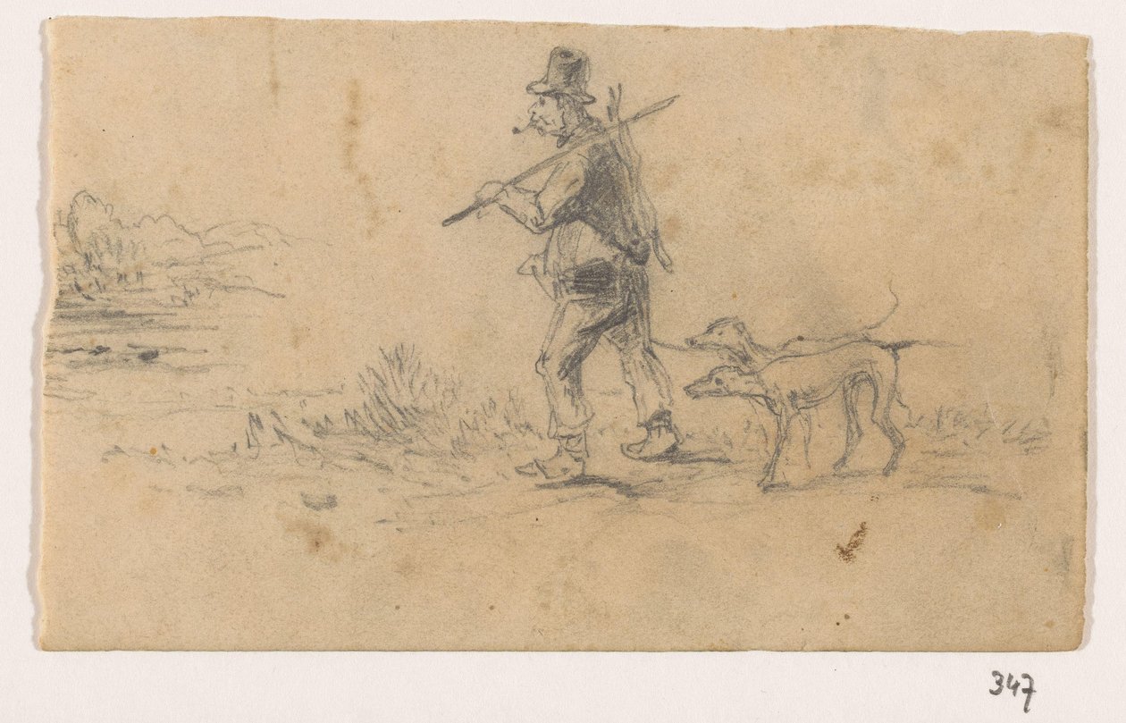 Cacciatore con cani e una lepre sulla schiena da Johannes Tavenraat (signed by artist)