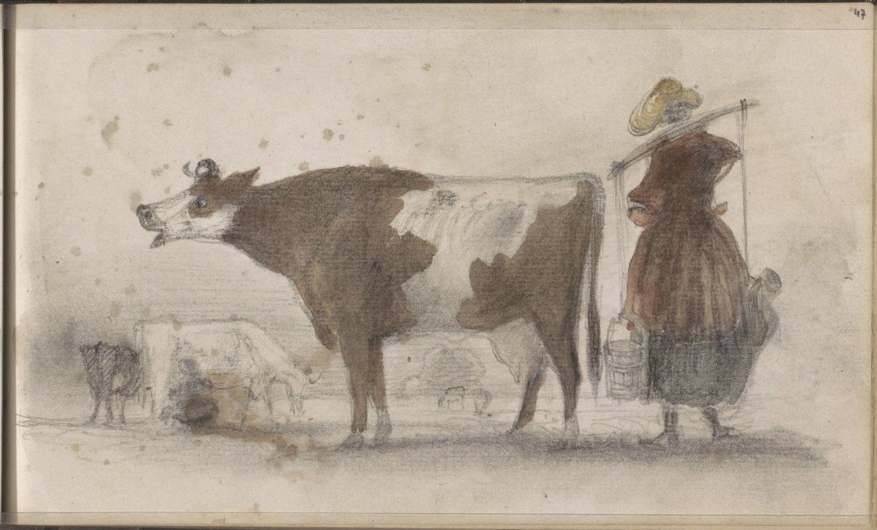 Prato con Mucche e una Contadina con un Giogo da Johannes Tavenraat