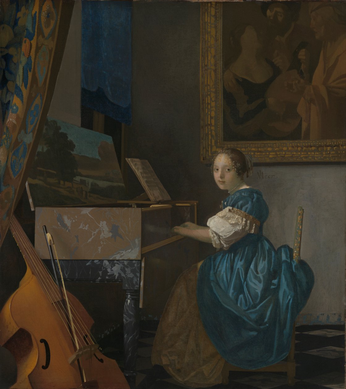 Eine junge Frau sitzt an einem Virginal da Johannes Vermeer