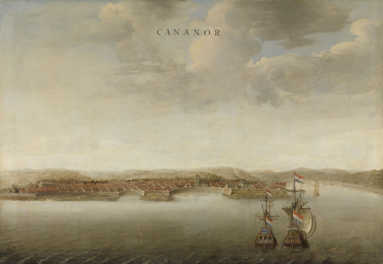 Veduta di Cannanore sulla costa del Malabar in India da Johannes Vinckeboons