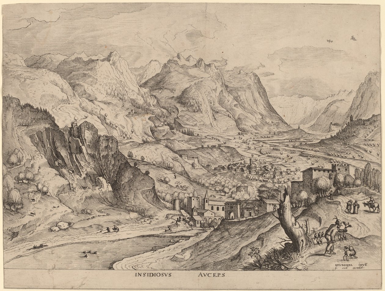 Insidiosus Auceps (Il cacciatore di uccelli astuto) da Johannes and Lucas van Doetechum after Pieter Bruegel the Elder