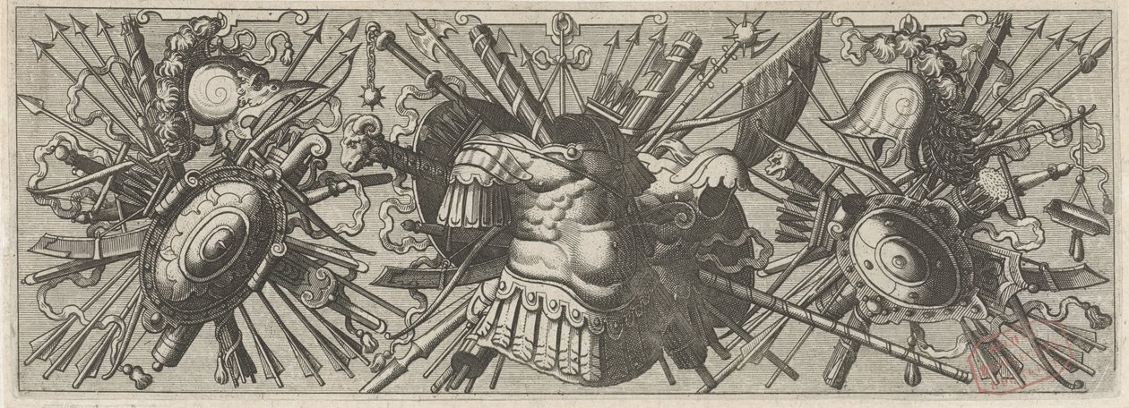 Panoplia. Friso con armi romane, parte inferiore da Johannes of Lucas van Doetechum