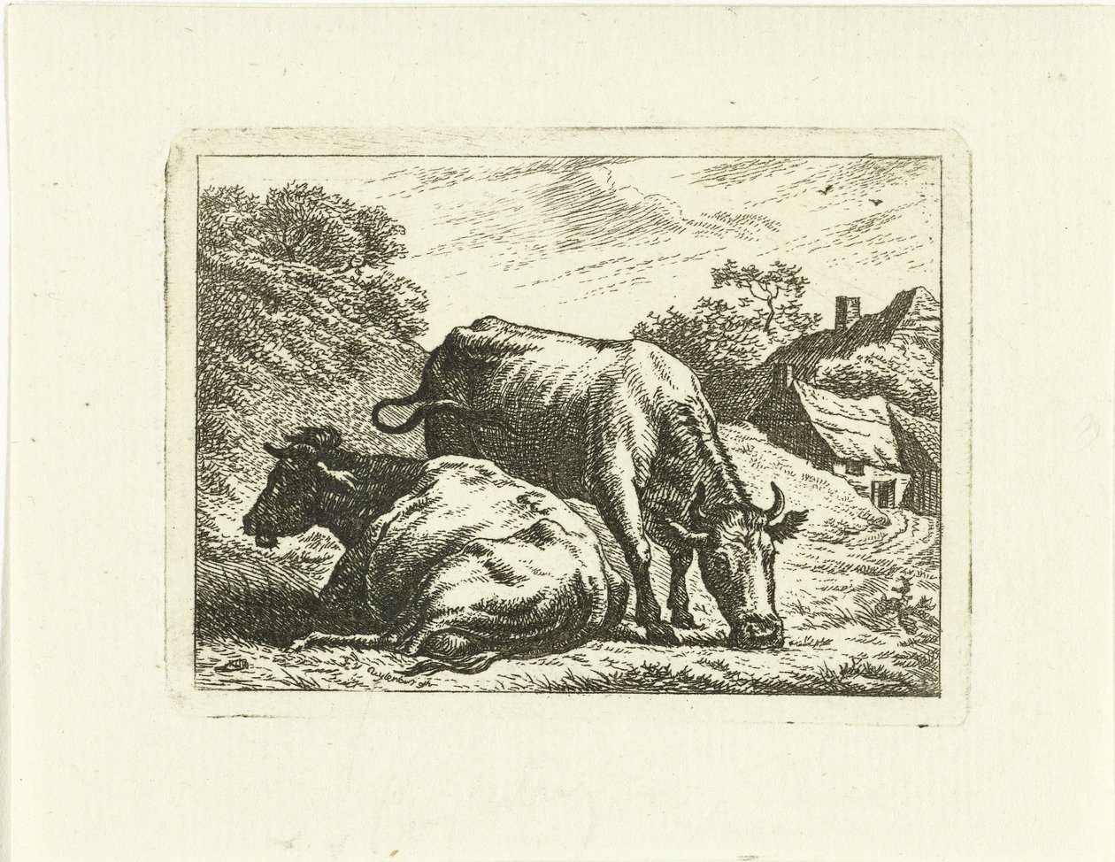 Due mucche lungo la strada vicino a una fattoria da Johannes van Cuylenburgh