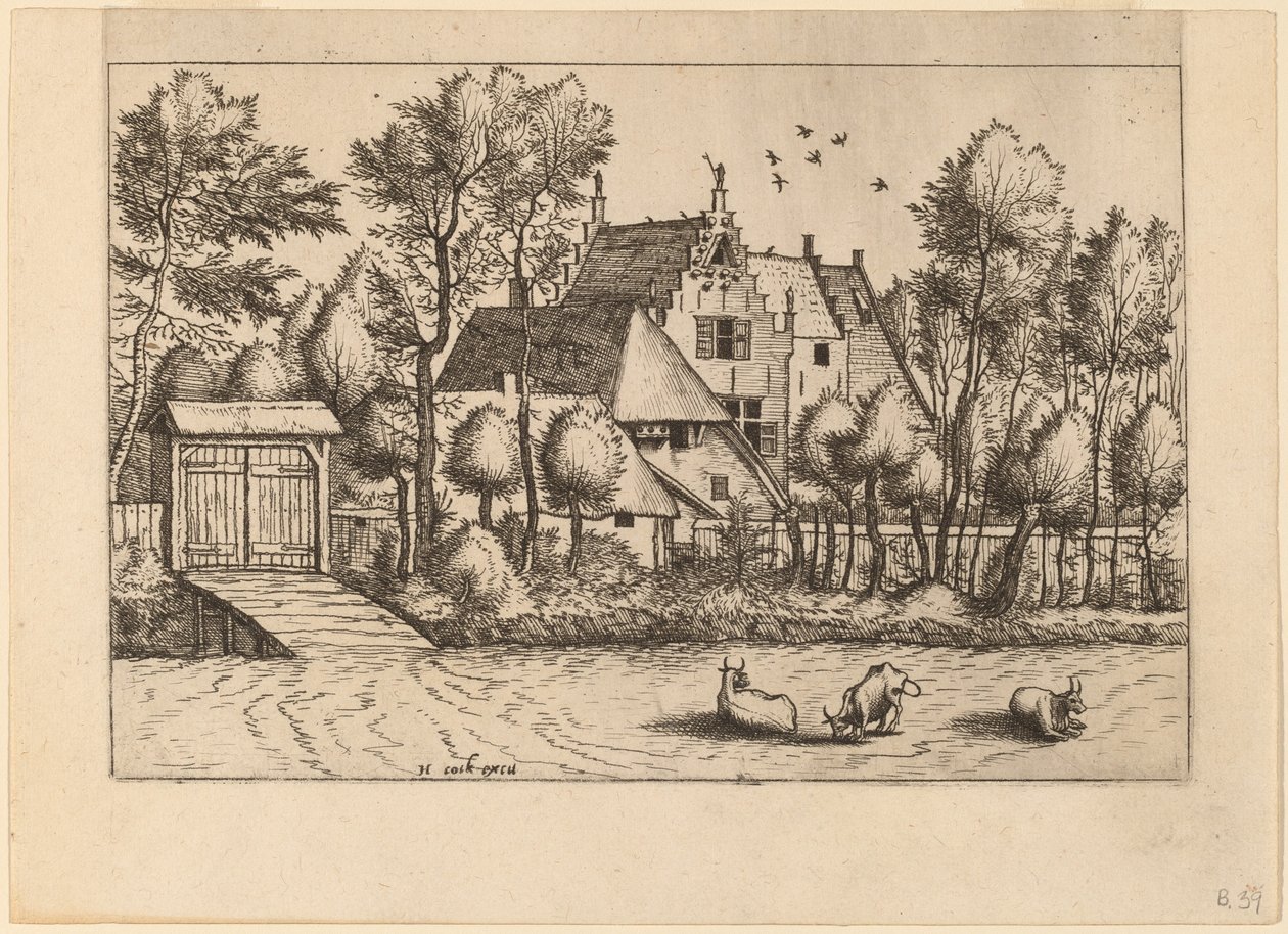Casa di campagna con un fossato da Johannes van Doetechum, the Elder and Lucas