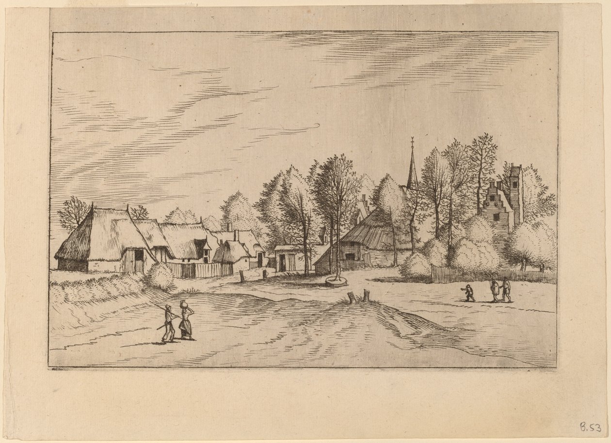 Villaggio di Campagna con Torre della Chiesa da Johannes van Doetechum, the Elder and Lucas
