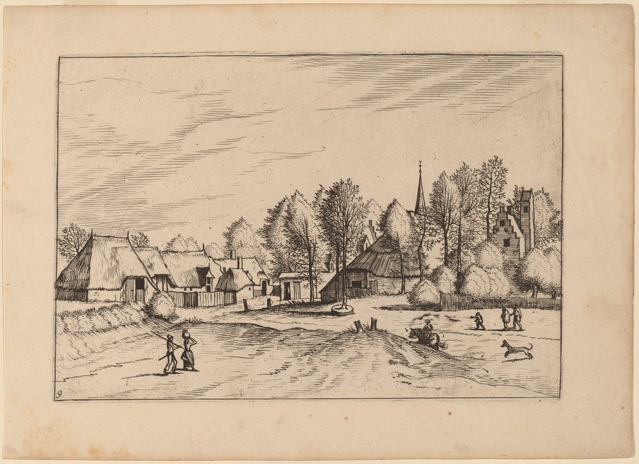 Villaggio di Campagna con Torre della Chiesa da Johannes van Doetechum, the Elder and Lucas