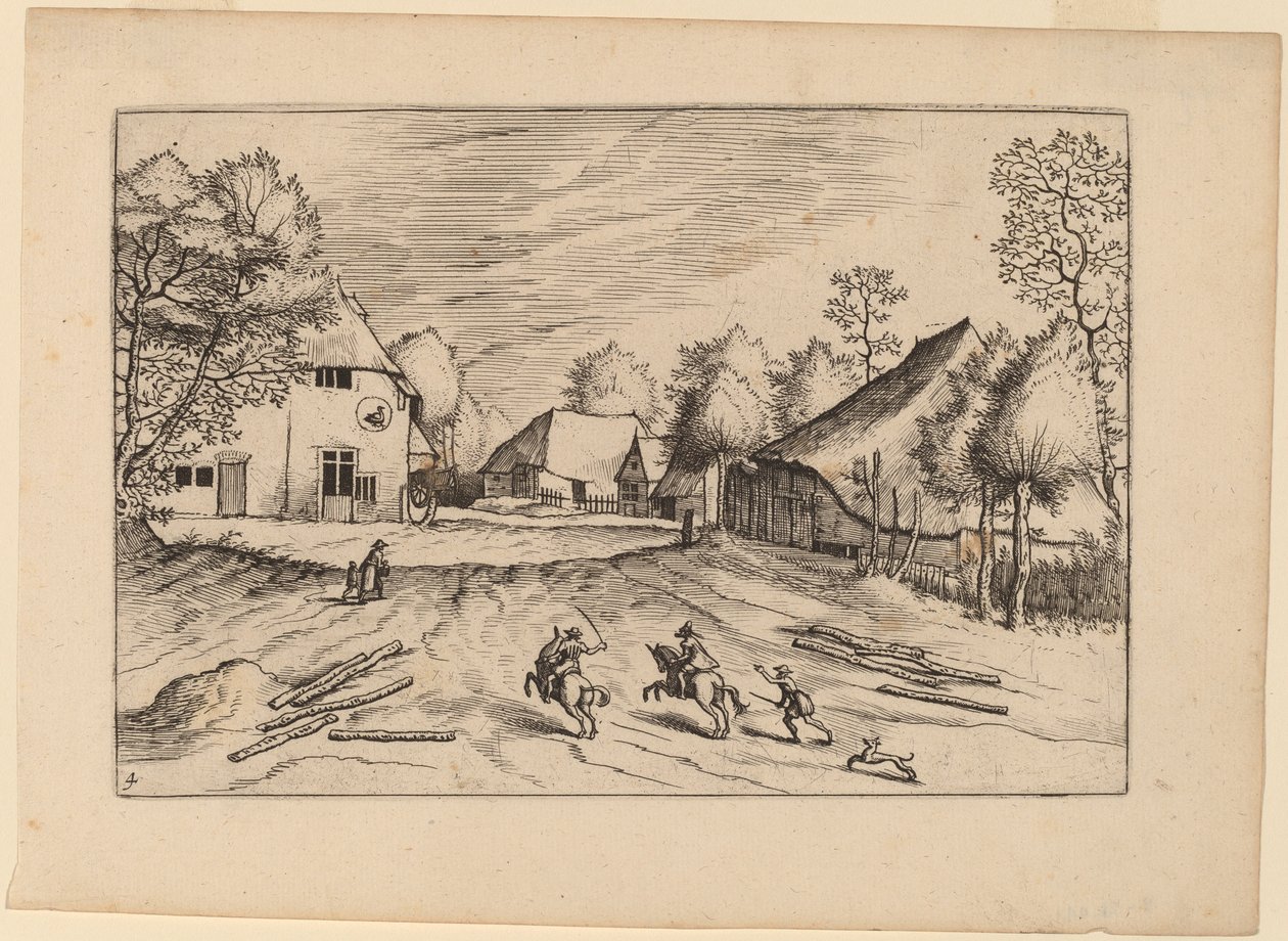 La locanda del cigno con fattorie da Johannes van Doetechum, the Elder and Lucas