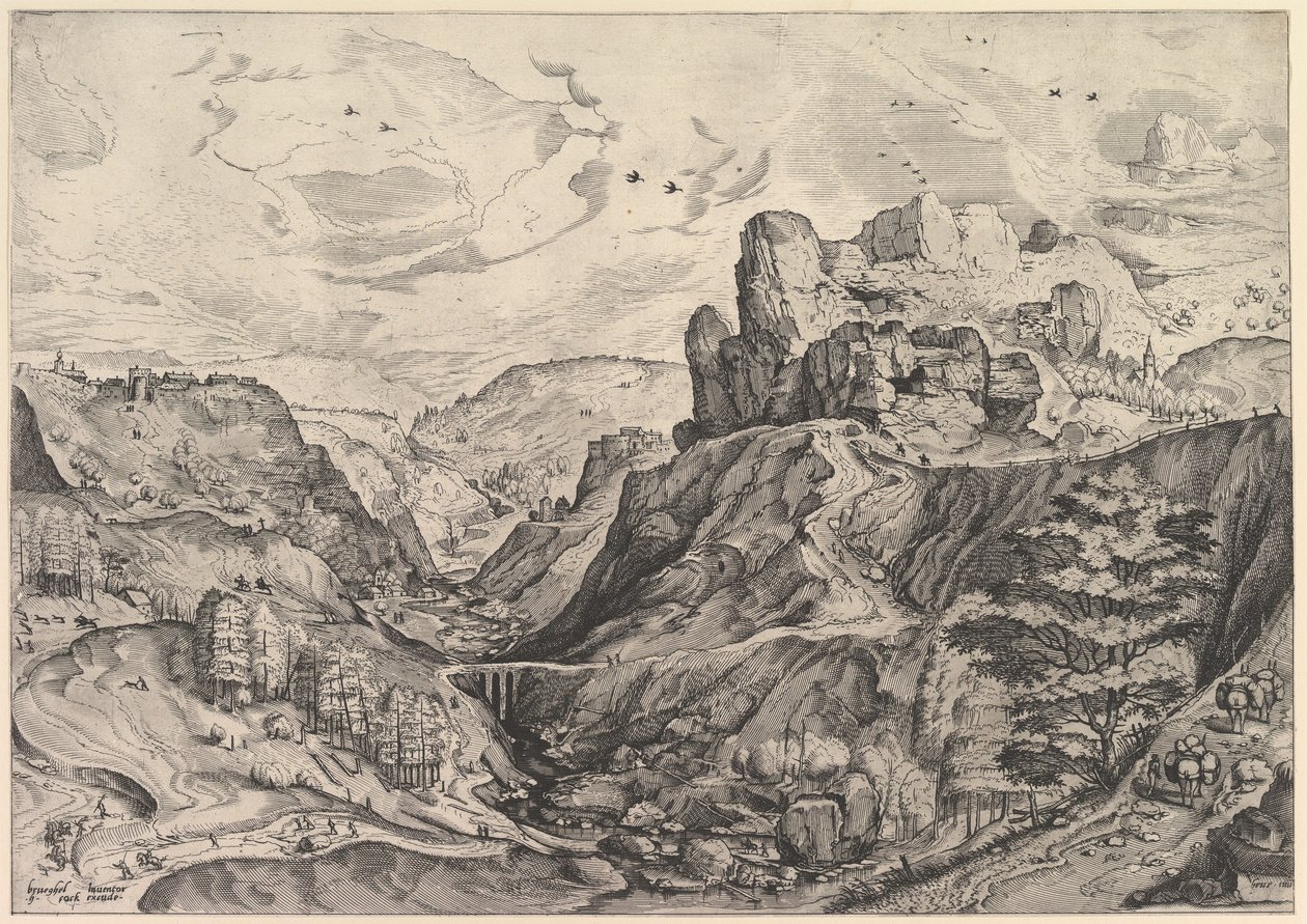 Paesaggio alpino con una valle profonda da The Large Landscapes da Johannes van Doetecum I