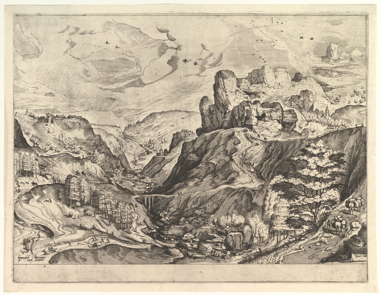 Paesaggio alpino con una valle profonda da I grandi paesaggi, ca. 1555-56 da Johannes van Doetecum I