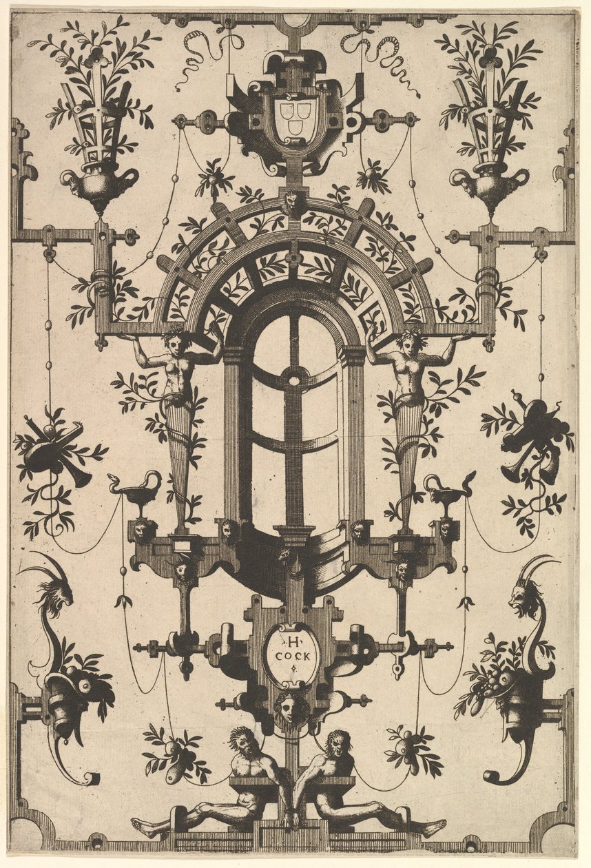 Grottesco moderno con strapwork, 1554 da Johannes van Doetecum I