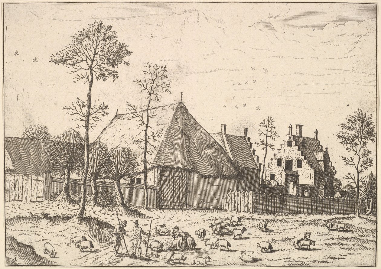 Capanno con Cottage, da I Piccoli Paesaggi da Johannes van Doetecum I