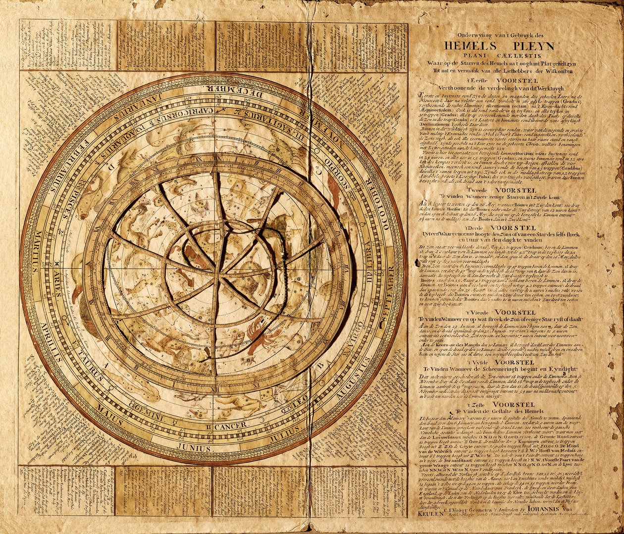 Planisfero celeste realizzato dal cartografo olandese Johannes van Keulen (1654-1715). Le costellazioni sono rappresentate e un cerchio mobile permette di seguire la posizione delle stelle in base al mese dell
