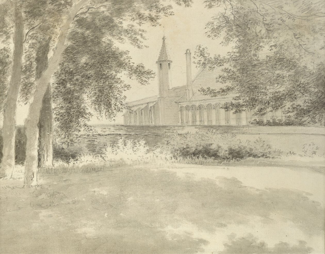 Cappella e biblioteca di Balliol dal boschetto, 2 agosto 1783 da John Baptist Malchair