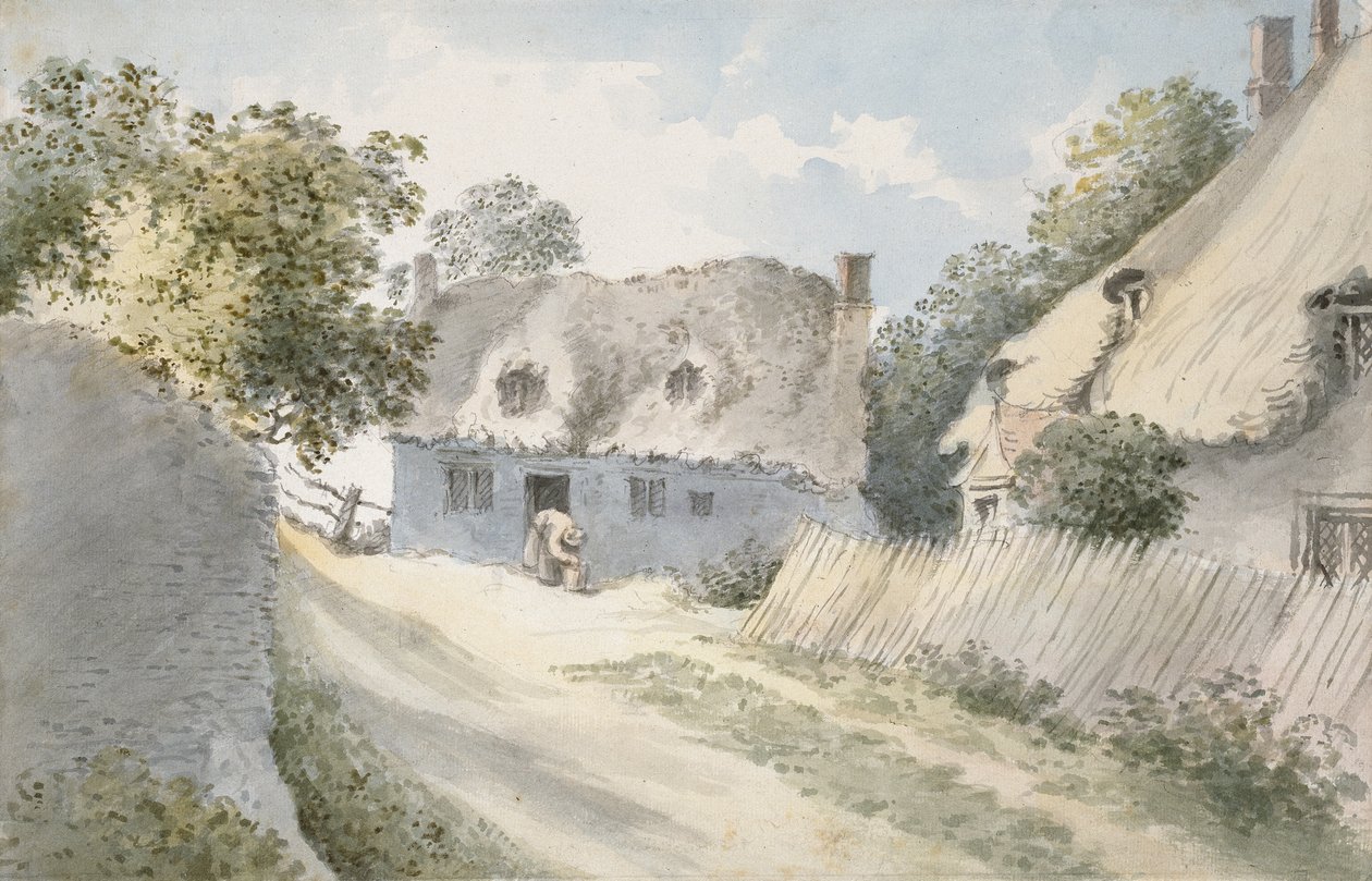 Cottage in una strada di villaggio da John Baptist Malchair