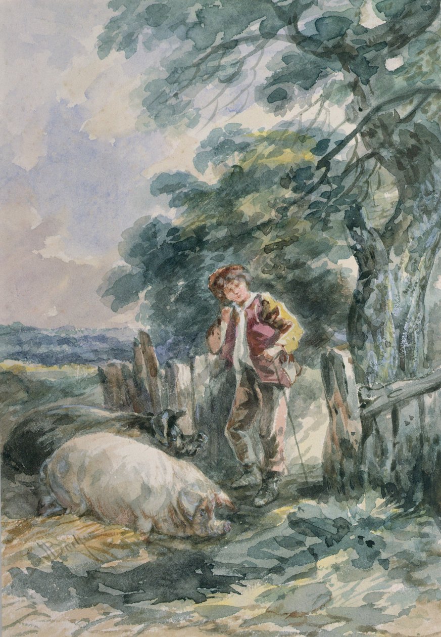 Schizzo di Paesaggio, con un Ragazzo e Due Maiali da John Barker