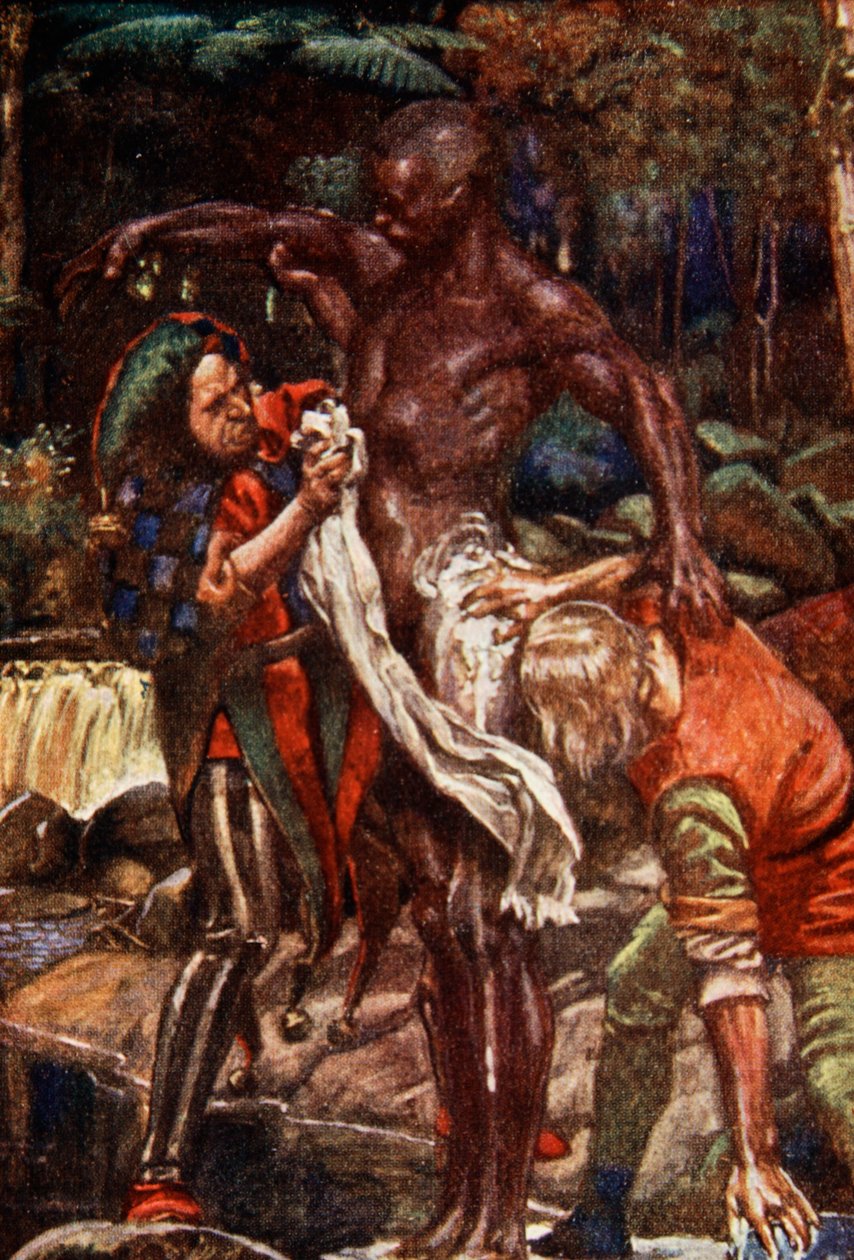 Videro un uomo chiamato Fool e un altro chiamato Want-Wit, lavare un uomo che veniva da un paese dove tutti gli uomini erano neri, illustrazione da 