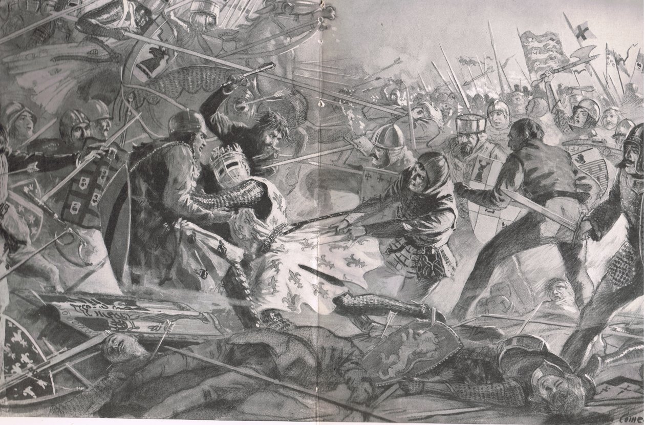 Filippo caricò ancora e ancora fino a quando fu tirato giù dal cavallo dalla fanteria inglese, illustrazione da 