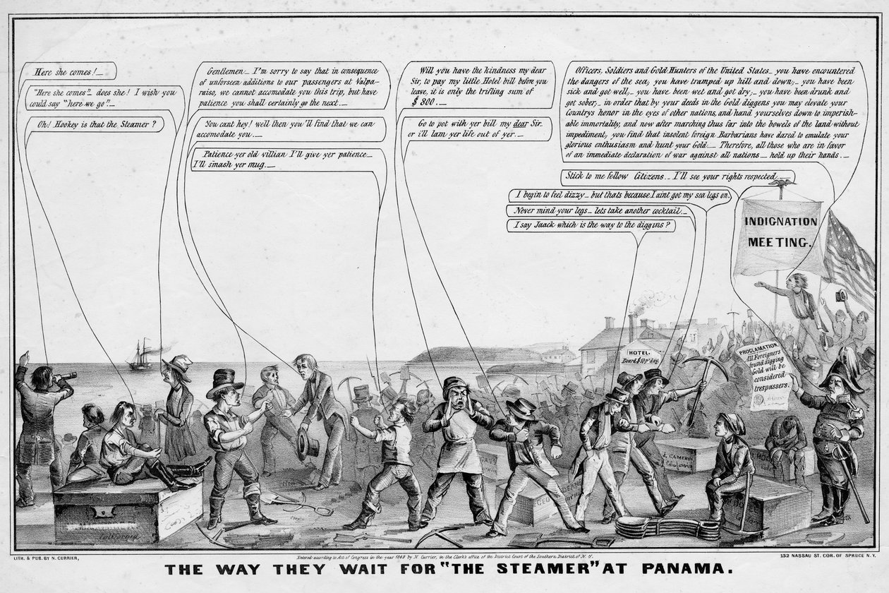 Il modo in cui aspettano il piroscafo a Panama, pubblicato da N Currier, New York, 1849 da John Cameron