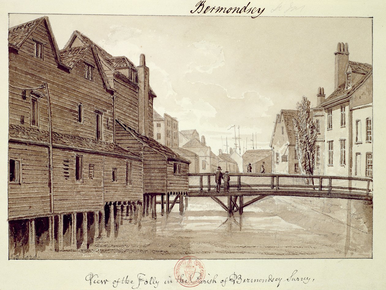 Vista del Folly, Dockhead, Bermondsey, 1828 da 