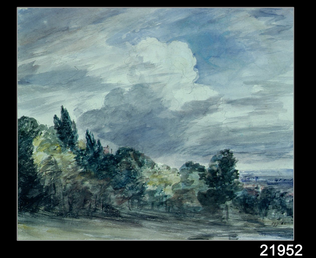 Vista su un ampio paesaggio, con alberi in primo piano, settembre 1832 da John Constable