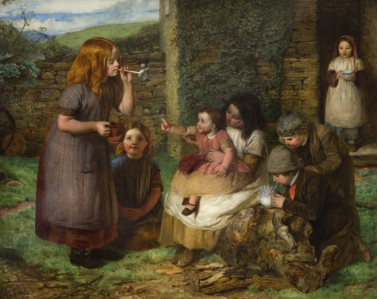 Bolle: scena di cottage con bambini che giocano, 1856 da John Dawson Watson