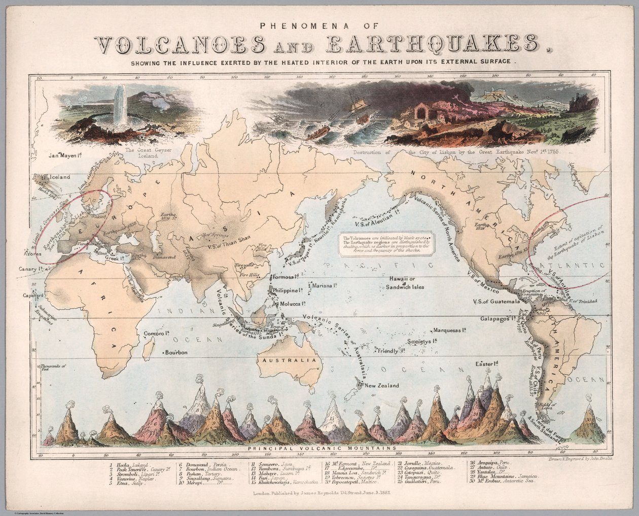 Fenomeni di vulcani e terremoti da John Emslie and James Reynolds