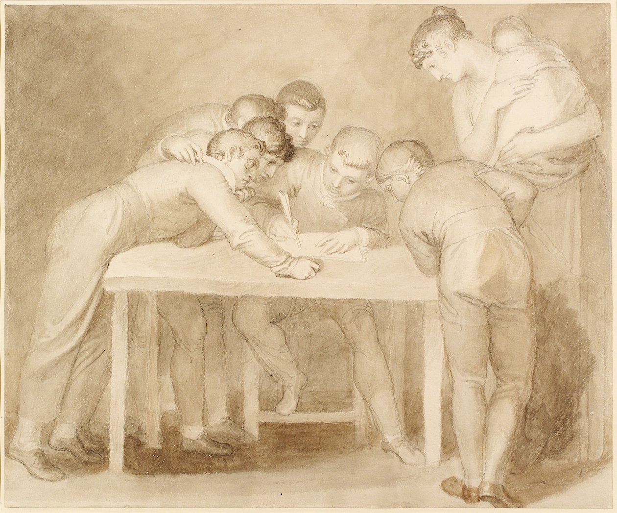 Un gruppo domestico (penna, inchiostro, matita e lavaggio) da John Flaxman
