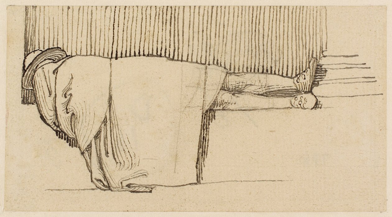 Un uomo in un mantello che dorme sul basamento di un edificio da John Flaxman