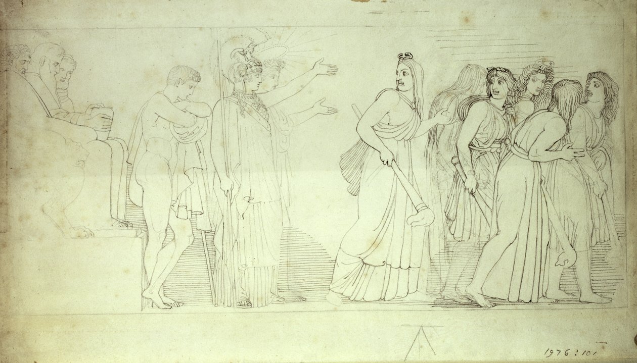Le Furie che si allontanano da Atena, Apollo e Oreste, XVIII secolo da John Flaxman