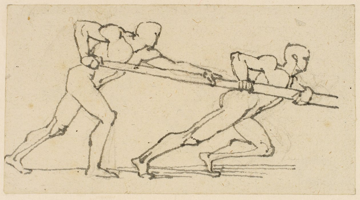 Due figure maschili che spingono un palo a destra da John Flaxman