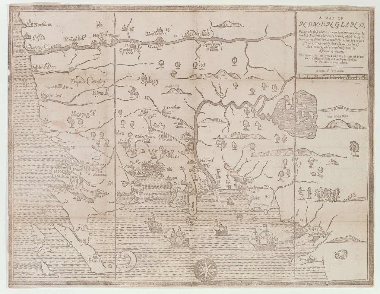 Mappa del New England, essendo la prima mai incisa qui, 1677 da John Foster