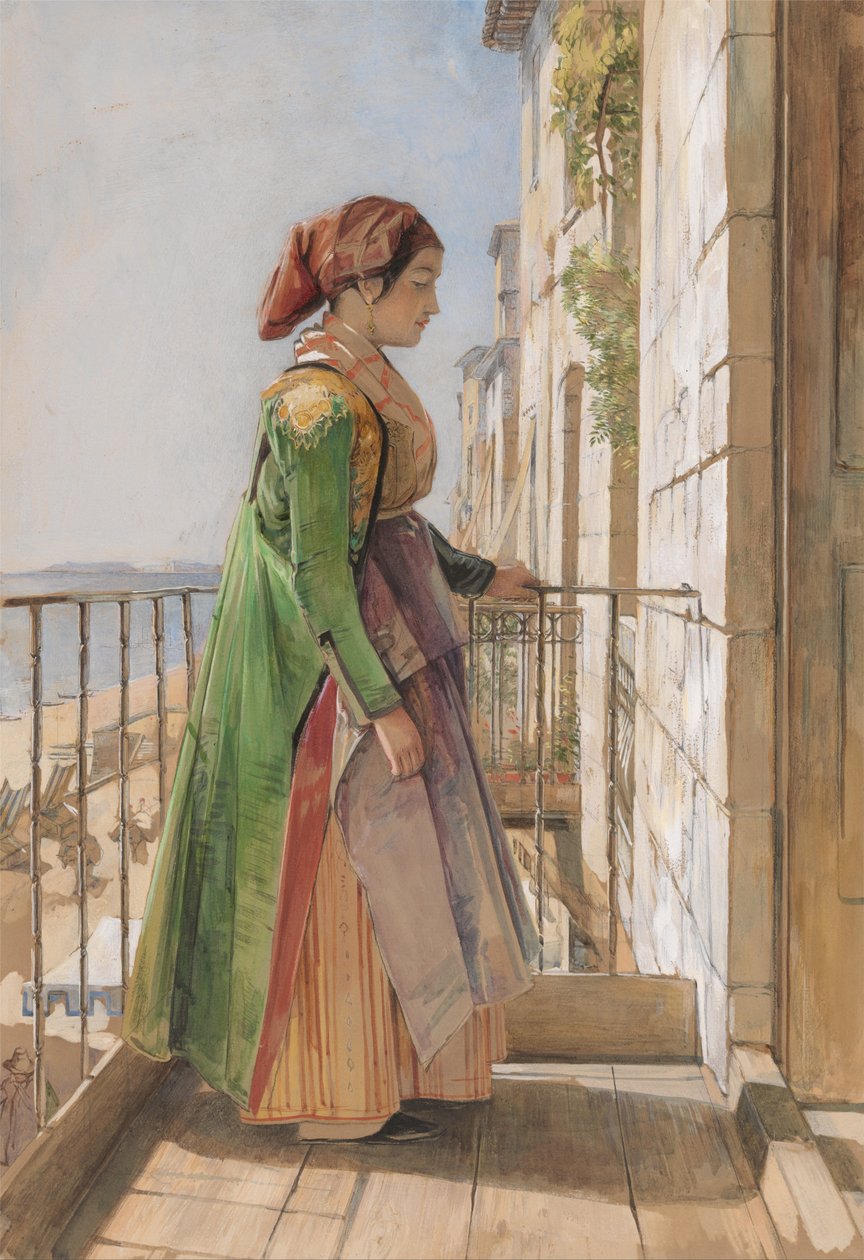 Una ragazza greca in piedi su un balcone da John Frederick Lewis