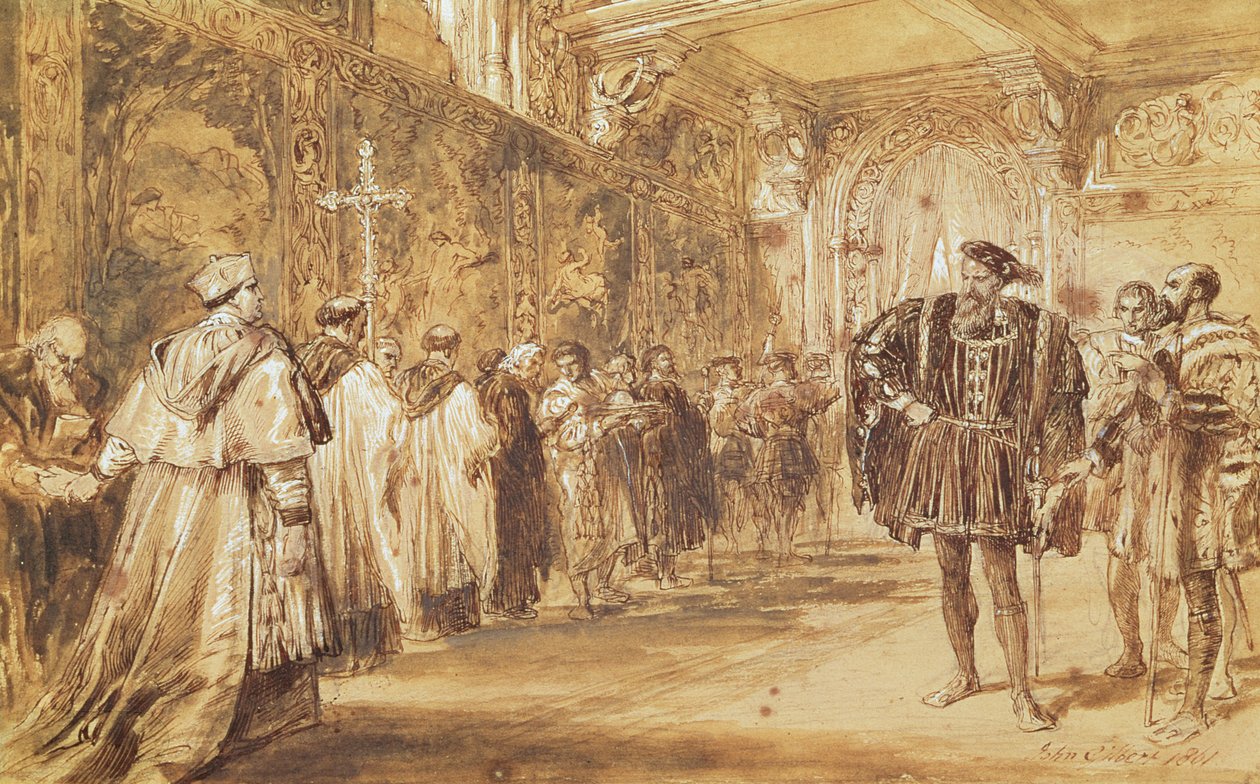 Enrico VIII e il cardinale Thomas Wolsey, 1861 (penna e inchiostro su carta) da John Gilbert