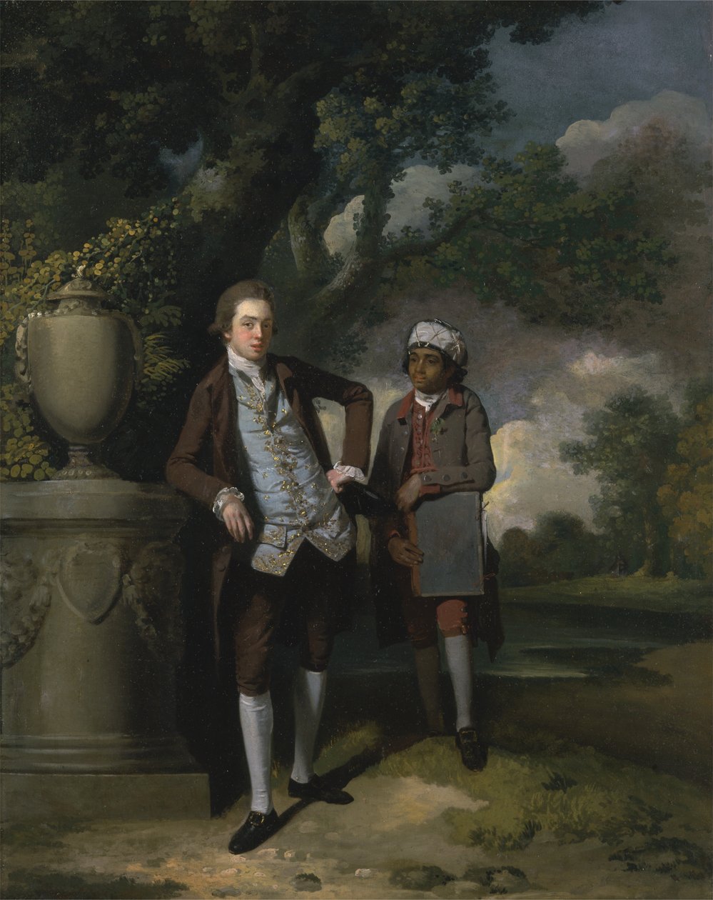 Un giovane con il suo servitore indiano che tiene un portfolio da John Hamilton Mortimer