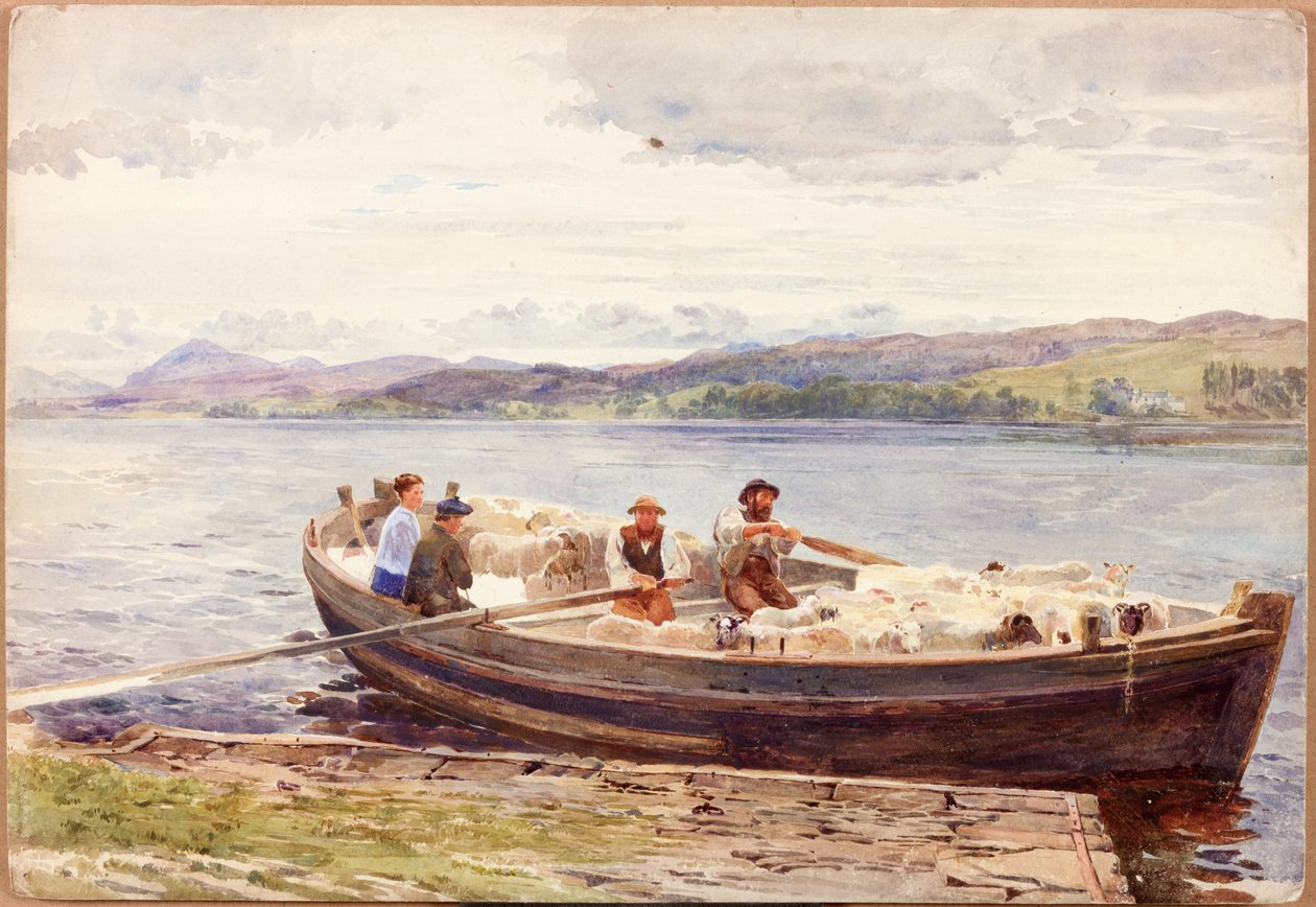 Traghettare pecore su un lago scozzese da John Isaac Richardson