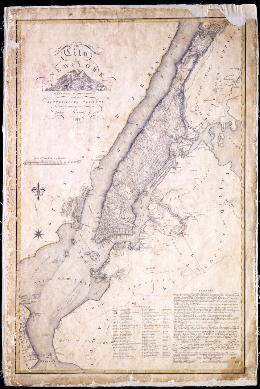 La città di New York, come disegnata dai Commissari con il Paese Circostante, dal loro Segretario e Geometra John Randel, Jr., 1814 da John Jr. Randel