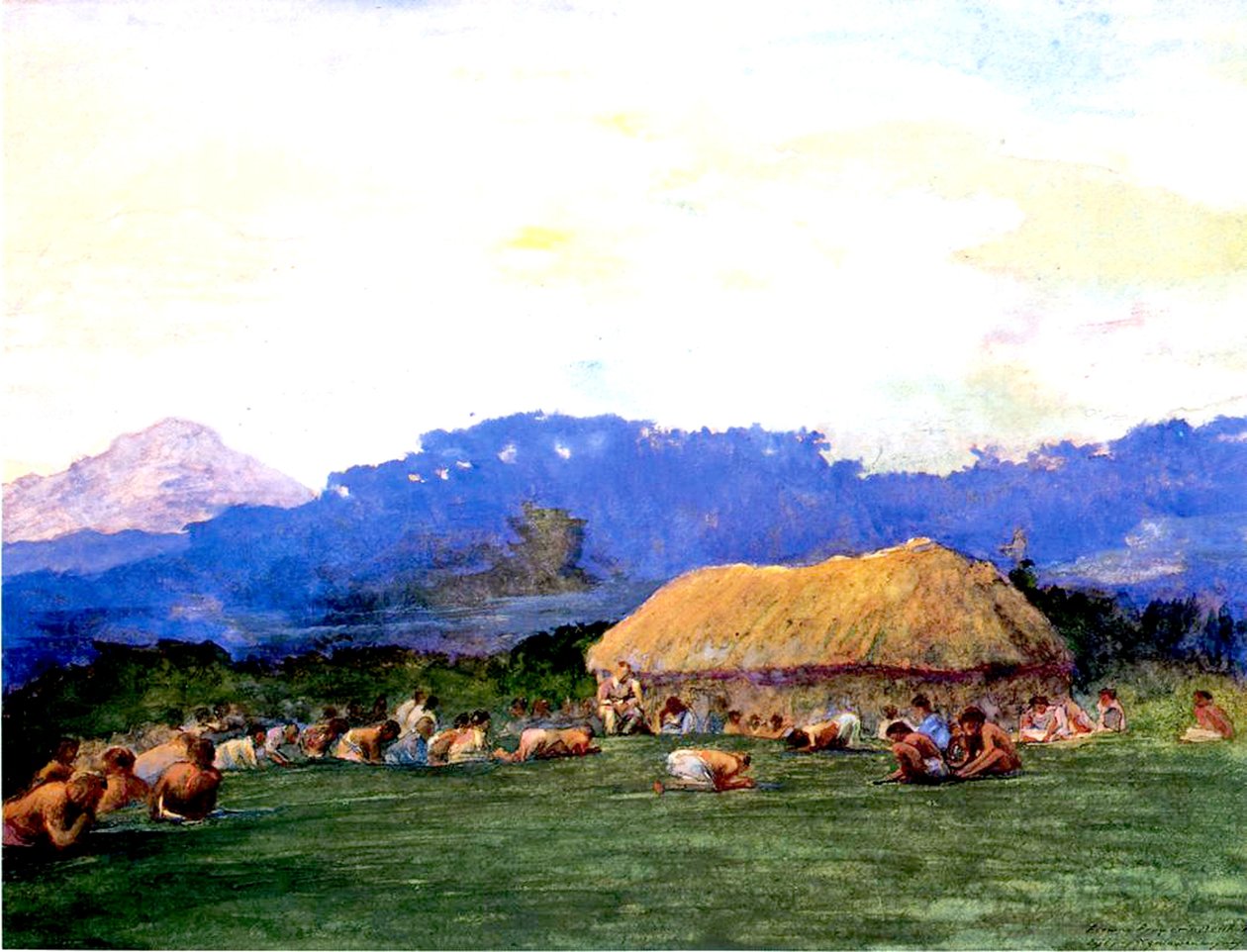 Preghiera serale nel paese del diavolo, Fiji, 1891 (acquerello e gouache su carta) da John La Farge or Lafarge