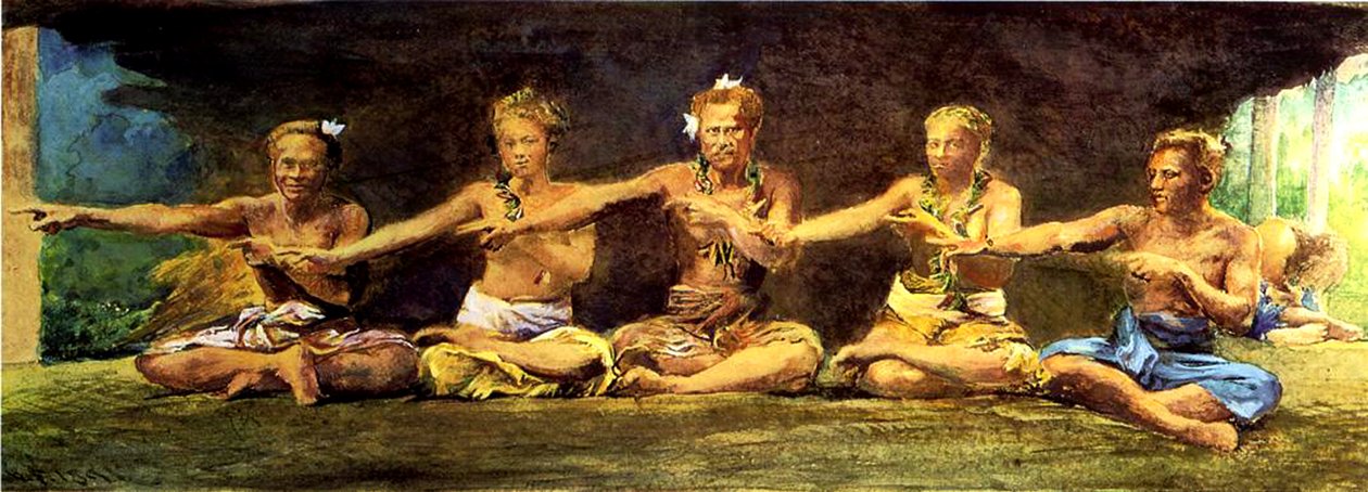 Danza Siva con 5 ballerini, Vaiala, Samoa, 1890 da John La Farge or Lafarge