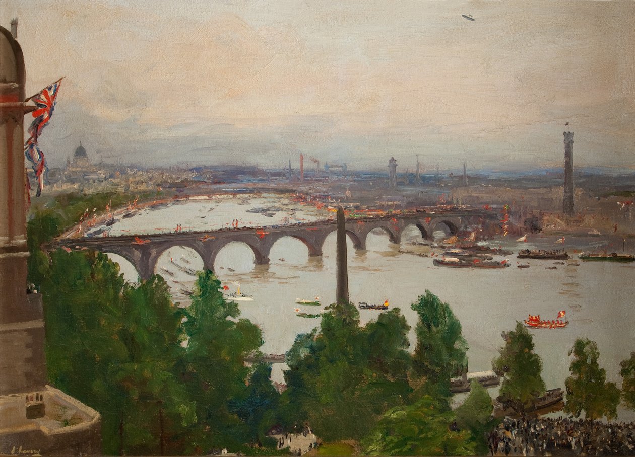 Il corteo fluviale, visto dalla casa di Sir James Barries, Adelphi Terrace, Londra, 4 agosto 1919 da John Lavery