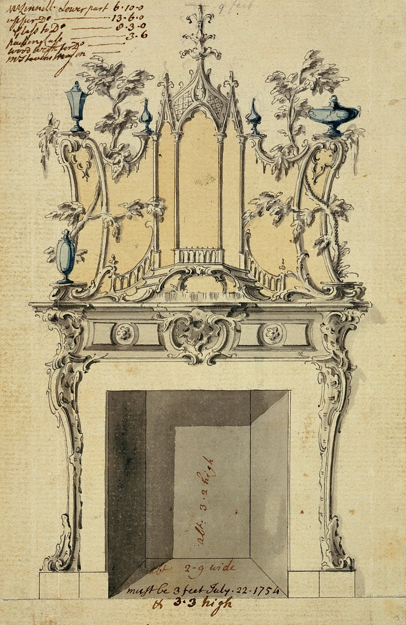 Progetto per un camino rococò, 1754 da John Linnell