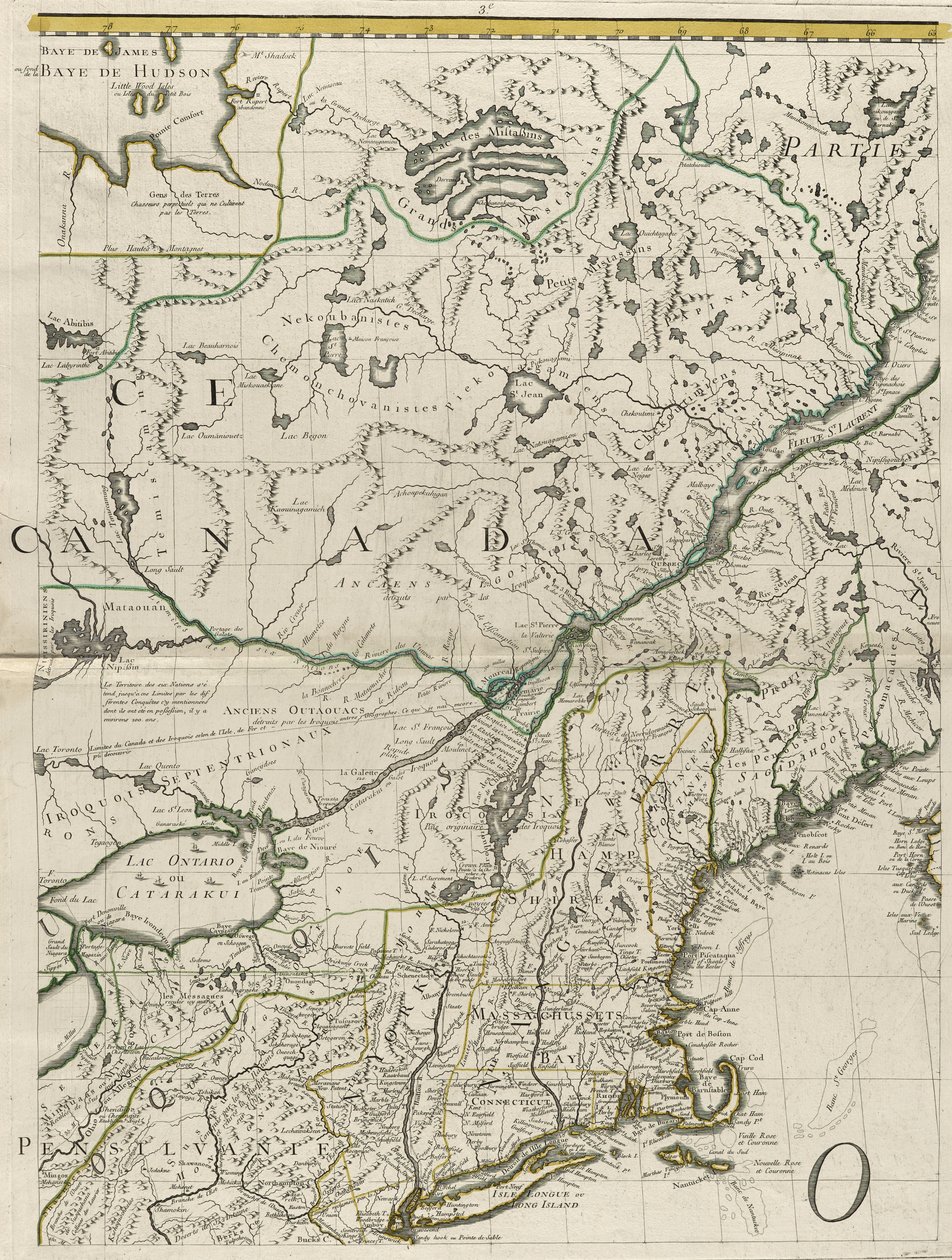 Mappa dei domini britannici e francesi in America, 1756 da John Mitchell