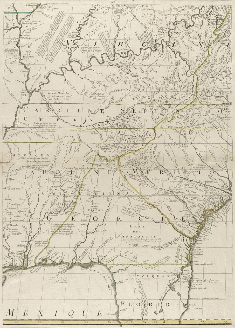 Mappa dei domini britannici e francesi in America, 1756 da John Mitchell