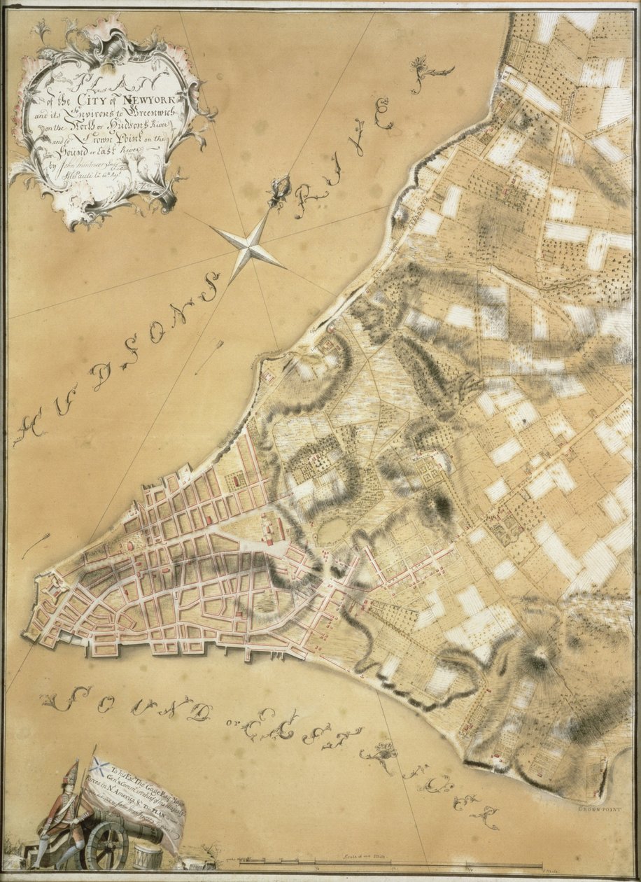 Primo rilievo della città di New York e dei suoi dintorni fino a Greenwich, 1766 da John Montresor