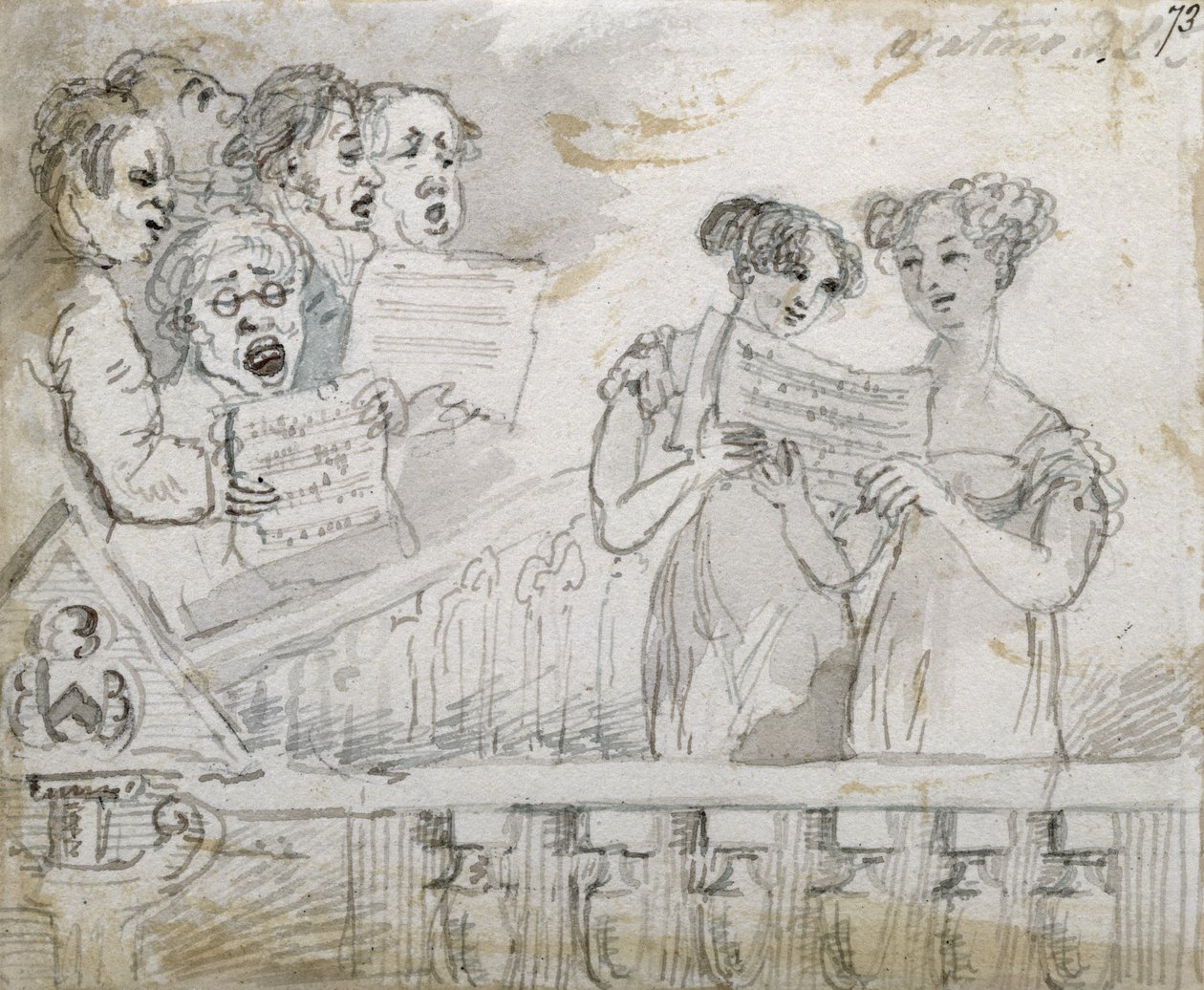 Esibizione di Oratorio al Drury Lane Theatre, parte uno di un trittico, 1814 da John Nixon